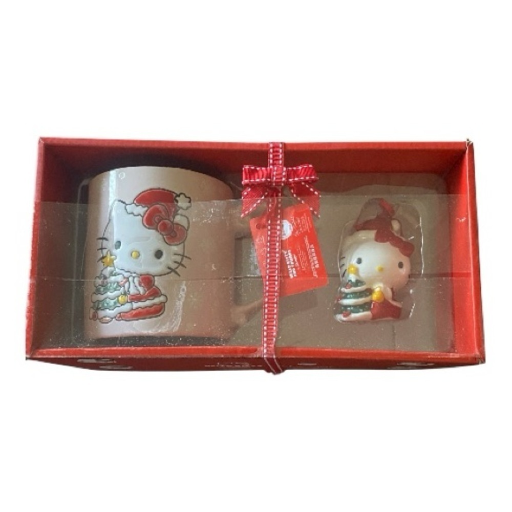 HELLO KITTY HOLIDAY MUG AND FIGURINE/ORNAMENT BY BLUE SKY